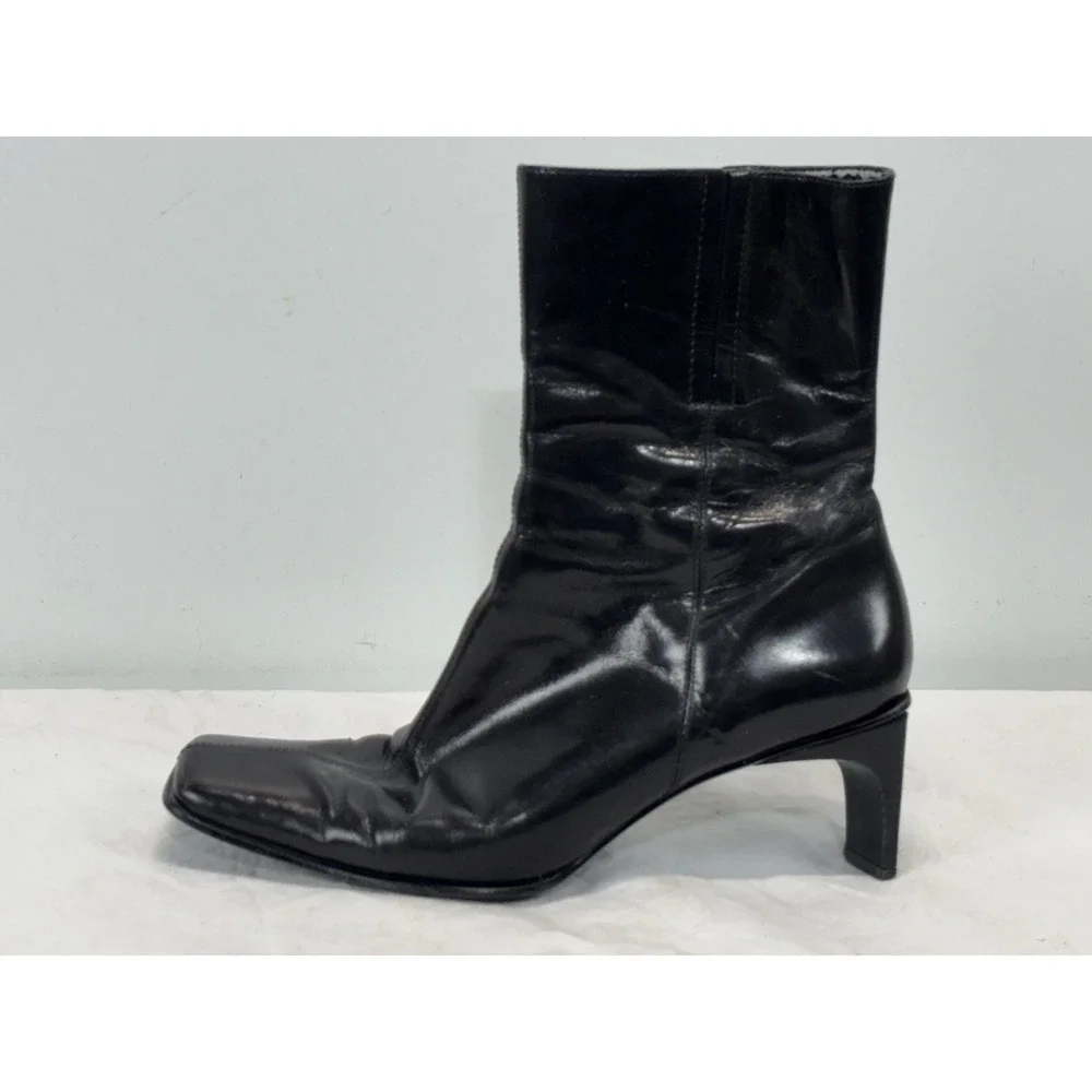 Vtg Y2K Nine West Square Toe Boots Women's 7 M Black Ankle Block Heel Witchy